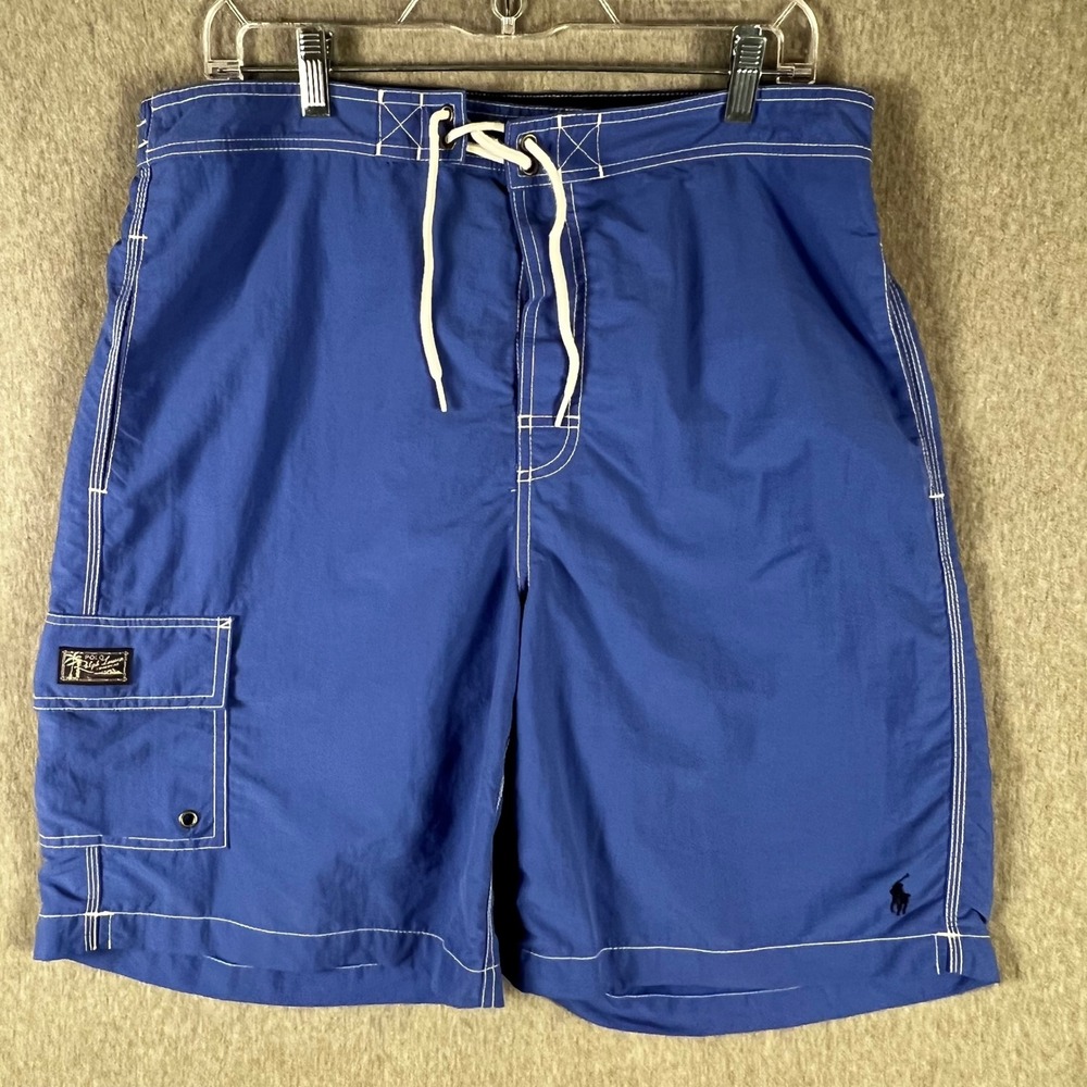 Vintage Polo Ralph Lauren Mens L Blue Swim Trunks Cargo Board Shorts RN 41381